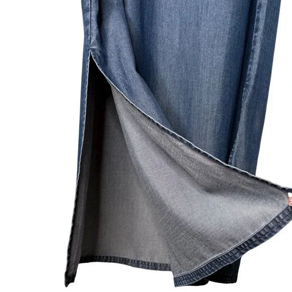 Vintage Dress S Blue Chambray Denim 90s Maxi Midi Long Smock Made In Hong Kong - Picture 4 of 8